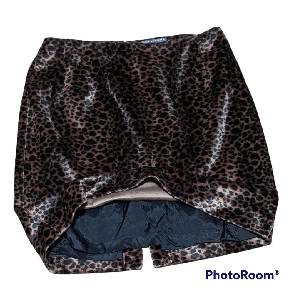 Vintage Alex Garfield leopard print skirt faux fur velveteen Boho punk s…